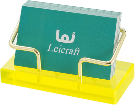 Business Card Holder for Desk, Modern Card Organizers and Office Desk Accessories for Men and Women (Yellow & Golden)