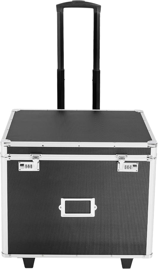 Aluminum Alloy File Organizer Box Mobile Document Box with Wheels, Hand Pull Locking File Case File Cabinet for Home Office Hospitals Banks School (Black)