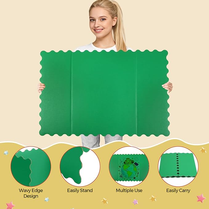 Mooliwe 4 Pack 24" x 16" Trifold Poster Board Neon Colors Corrugated Scalloped 3 Fold Small Display Boards Foldable Business Paper Board for Presentation Science Fairs Event School Projects