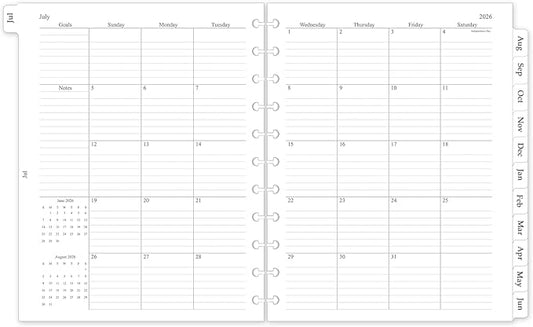 2026-2027 Monthly Planner Refill, A4 Letter Size Planner Inserts for 11-Disc Discbound, 8.5"x11", Jul. 2026 - Dec. 2027, 18 Monthly Calendars with Laminated Tabs