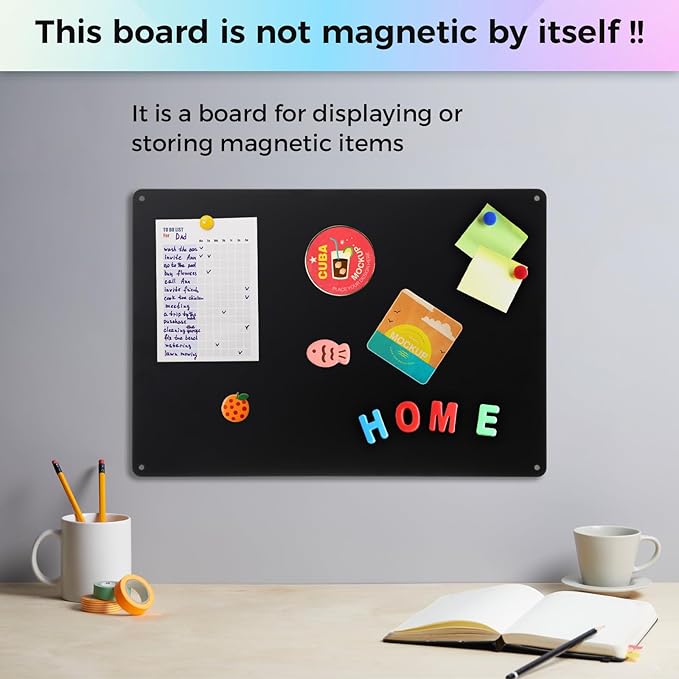 Thboxes 2 Pack Magnetic Board, 17" x 11.8" Metal Magnet Board for Wall Magnet Bulletin Boards for Cabinet Refrigerator Home Office to Display Magnetic Spice Jars Fridge Magnets Notes Photos (Black)