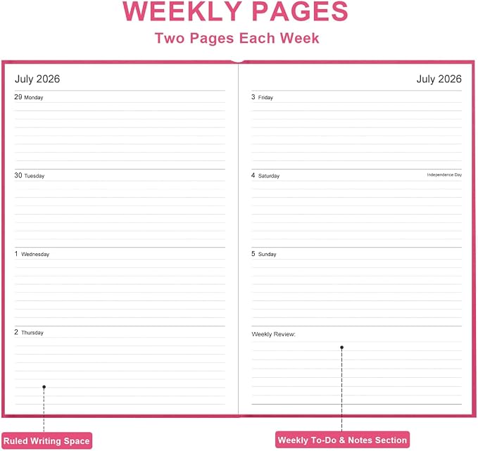 2026-2027 Planner - Weekly & Monthly Planner from July 2026 to June 2027, 5.8'' × 8.3'' Agenda 2026-2027 with Inner Pocket, Elastic Band, Hard Cover, Perfect Daily Organizer, Pink