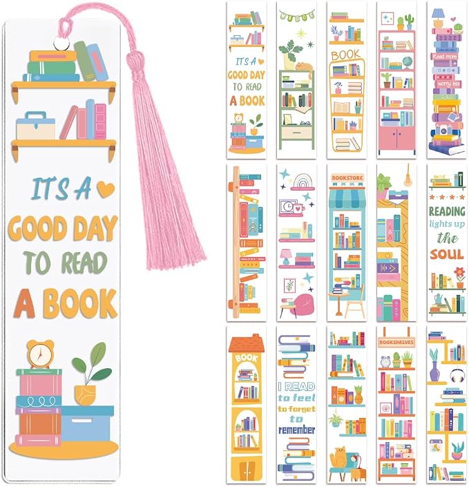 Peacoblue 30pcs UV DTF Bookmarks Transfer Stickers Wraps Candy Color Bookshelf for Women Men Reading, Waterproof Bookmarkers Decal(No Blank Bookmarks) for Acrylic Plastic Metal Blank Bookmark