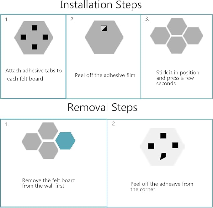 8Pcs Hexagon Felt Cork Board Tiles Self Adhesive Bulletin Board, Pin Board for Wall Decor Memos Photos Display (Set G)