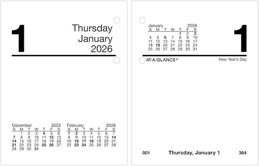 AT-A-GLANCE 2026 Desk Calendar Refill, Daily, 3" x 3-3/4", Mini, Loose-Leaf (E9195026)