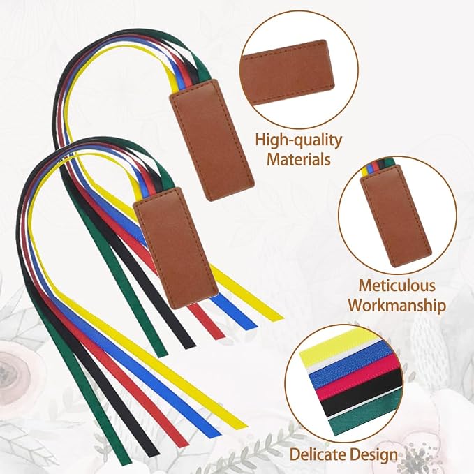 9 Pcs Bible Bookmark, Colorful Ribbon Bookmark, Artificial Leather Bible Ribbons Bookmarks, Page Markers with 5 Ribbons Colors for Books Novel Bible, Reading Lovers Students Teachers, Christmas Gift