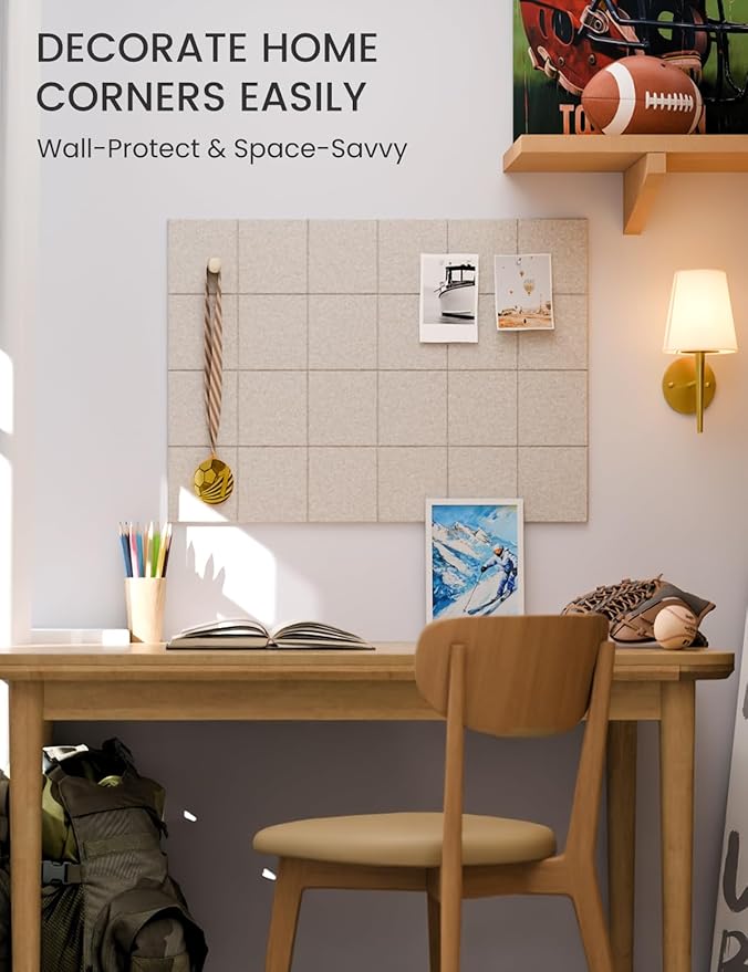 Fluxynara Felt Bulletin Board Tiles -28"x18" Cork Board Alternative for Office Decor, Push Pin Board Wall Organizer 6-Pack - Oatmeal
