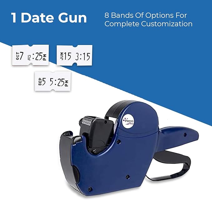 Perco Pro 1 Line Date Label Gun Kit, Includes 8 Digits Date Gun Labeler, 10,000 Plain White Labels, and Preloaded Inker Bundled w Perco Ink Roll for Perco Pro 1 Line & Perco Pro 2 Line Perco Labelers