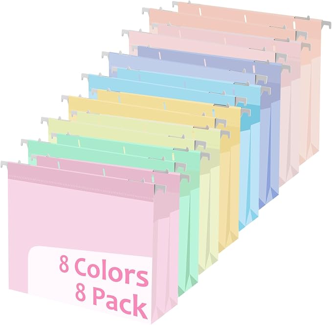 8Pack Plastic 4 Inch Expanding Extra Capacity Hanging File Folder Heavy Duty Letter Size Filing Cabinet Organizer Accordian Pocket for Legal Office Files Document (Pastel)