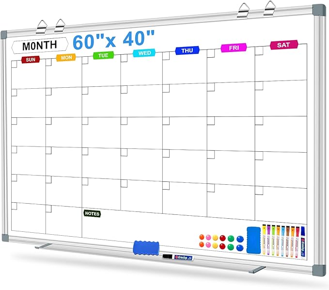 Big Magnetic Whiteboard for Wall Calendar Dry Erase Board 60 X 40 Inch, Monthly Dry Erase Board Calendar Whiteboard for Wall Mounted, Dry Erase Boards for Wall Planning Board Bulletin Board