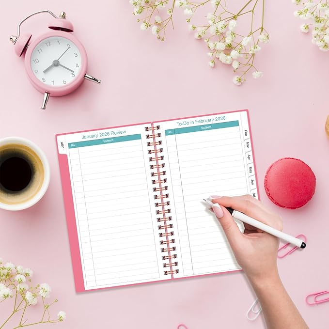 2026-2027 Monthly Planner - January 2026 - June 2027, Two Pages Per Month, 18 Monthly Calendar/Planner with Tabs, Strong Twin-Wire Binding, Inner Pocket, 3.75" x 6.5", Pink