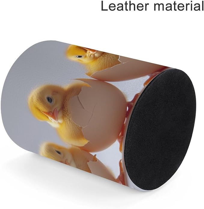 Lots of Chicks in Eggshells Pencil Holder Round Pen Cup Funny Animal PU Leather Marker Holder Makeup Brush Holders Desk Accessories Workspace Organizers for Home School Office