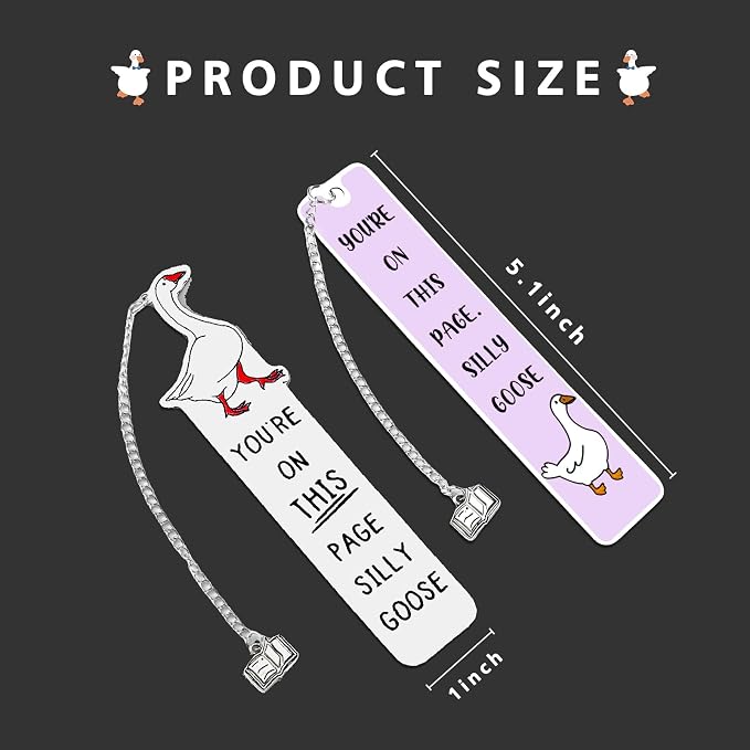 2Pcs Funny Silly Goose Bookmark Gifts for Women Men Book Lover Gifts Metal Book Mark Stainless Steel Bookmark Inspirational Women Reading Accessories Unique Friend Teacher Gifts Birthday Gift