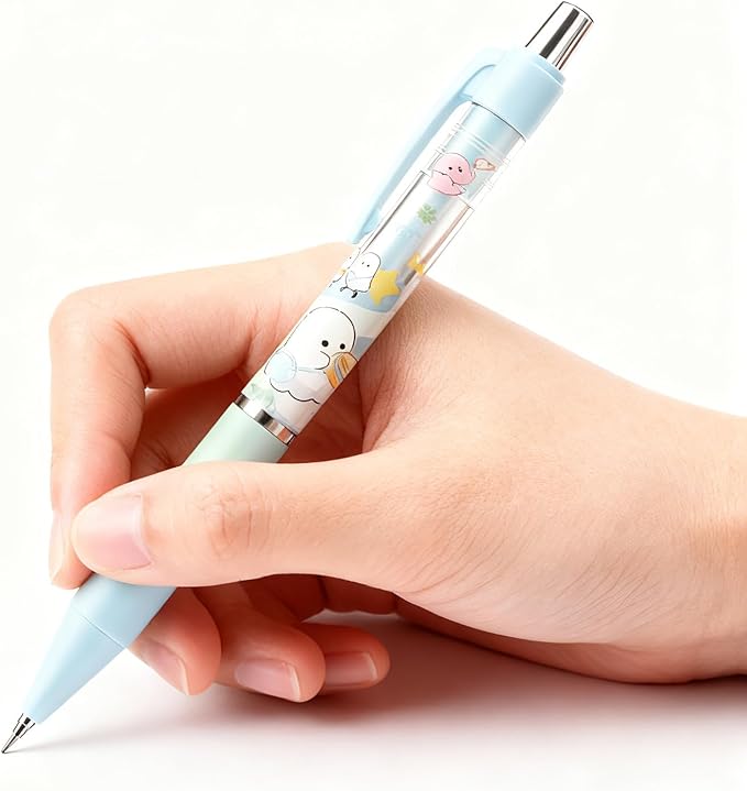 4Pcs Cute Green Mechanical Pencils with Eraser 0.5mm&0.7mm Kawaii Cartoon Mechanical Pencil School Pencil for School Office Writing Draft Drawing