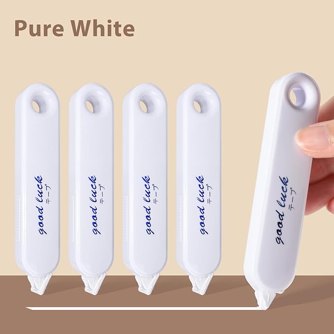 5-Piece Correction Tapes, Aesthetic White Pull Out Tape, Quick Dry, Instant Correct, Easy to Use for School Office Supplies (White)