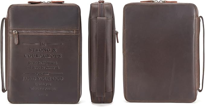 Polare Full Grain Leather Bible Cover Church Bag Bible Protective Book Holder Carrying Case Folder Organizer Portfolio