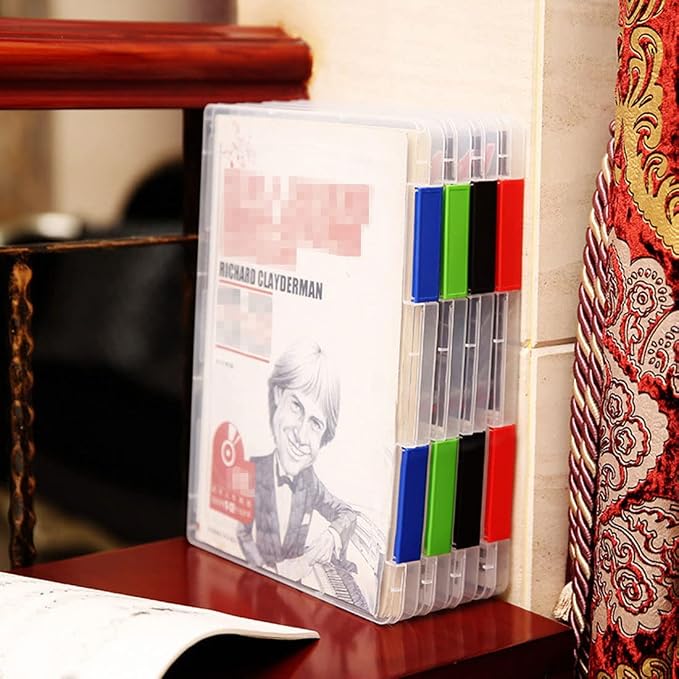 Marte Vanci 4 Pack Clear File Box with 2 Buckles Plastic Storage Box for A4 Paper, Portable Project Case for Documents, Magazines Paper Protector Black+Blue+(Green or White)+Red