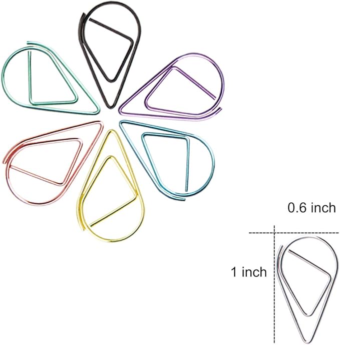 300 Pieces Multicolor Cute Paper Clips, Smooth Stainless Steel Drop-Shaped Colorful Wire Small Paperclips for Office Supplies Girls Kids School Students Paper Document Organizing by VENCINK