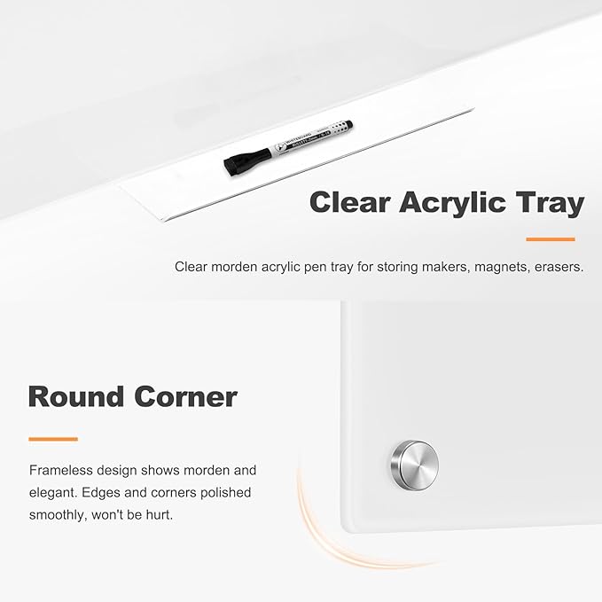 Glass Dry Erase Board, Magnetic Tempered Glass Whiteboard 24" x 18" (2'x1.5'), Ultra White