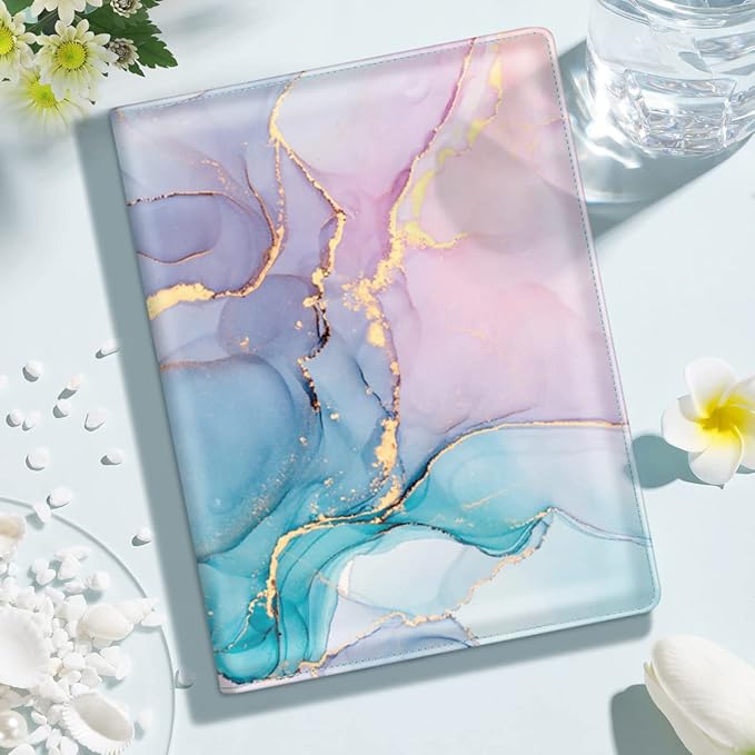 WAVEYU Padfolio Clipboard Folder Portfolio, Marble Leather Storage Clipboard with Cover for Legal Pad Holder Letter Size A4 Writing Pad for Conference Organizer Document Sleeve, Colorful Marble