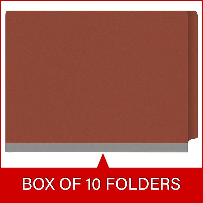 25 Pt. Pressboard Classification Folders, Full Cut End Tab, Letter Size, 1 Divider, Brick Red (Box of 10)