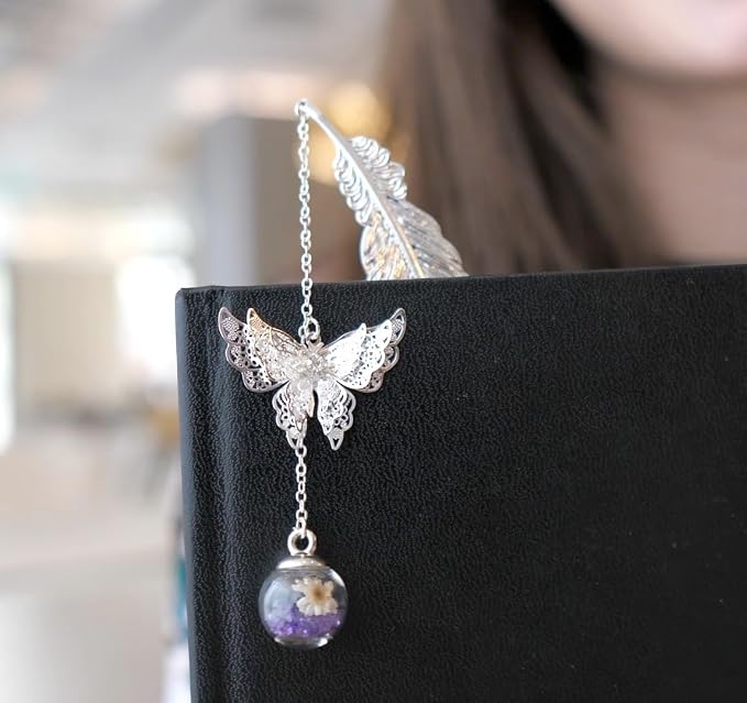 Teacher Appreciation Gifts for Women - Metal Feather Bookmark with 3D Butterfly Charm – Mother’s Day Gifts for Mom, Thank You Gifts, Book Lover Gift Under 10 Dollars, Gift Box Included