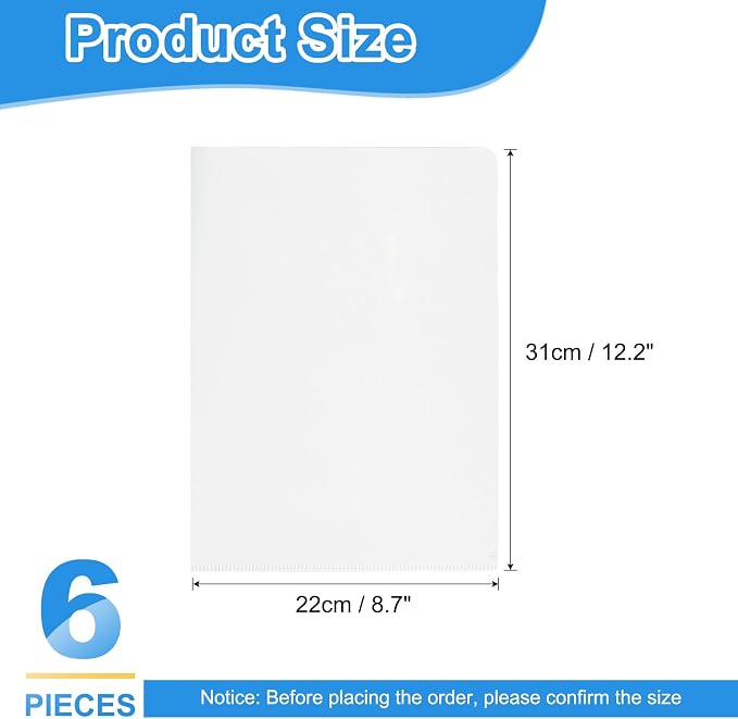 PATIKIL 6 Pack A4 Plastic Folders, Letter Size Clear Folders l Type Project Pockets Paper Document Jacket Sleeves Transparent for Documents Office File, 8.7x12.2, Milky White
