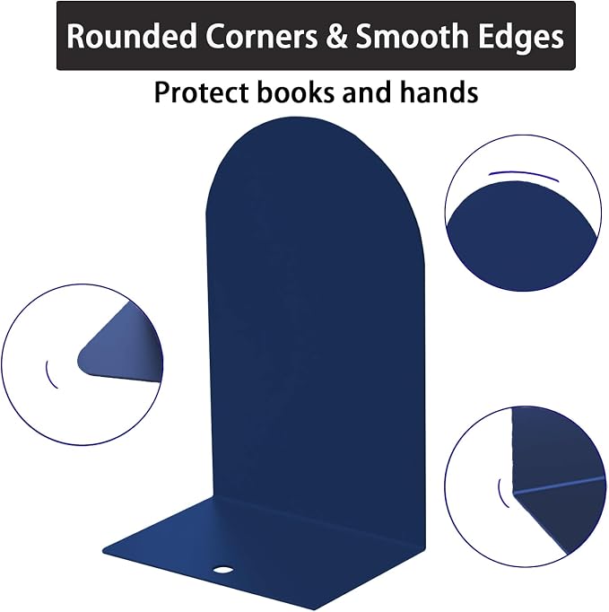 MerryNine Metal Book Ends, 8 Pack Blue Bookends for Shelves, Book Holder for Heavy Books, Book End for Kids Books, Decoration Bookend for Home Office