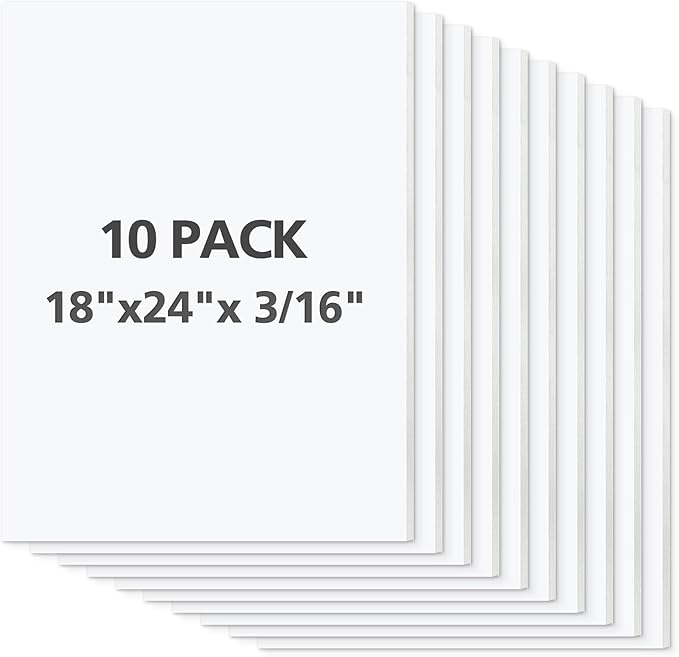 Mat Board Center Premium White Foam Core Board - 18x24 Inches, 3/16 Thick - 10 Pack, Acid-Free - Ideal for Mounting, Crafts, Art, and Presentations