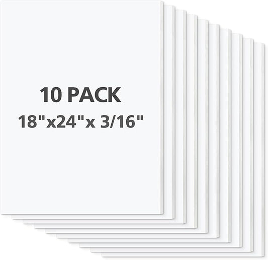 Mat Board Center Premium White Foam Core Board - 18x24 Inches, 3/16 Thick - 10 Pack, Acid-Free - Ideal for Mounting, Crafts, Art, and Presentations