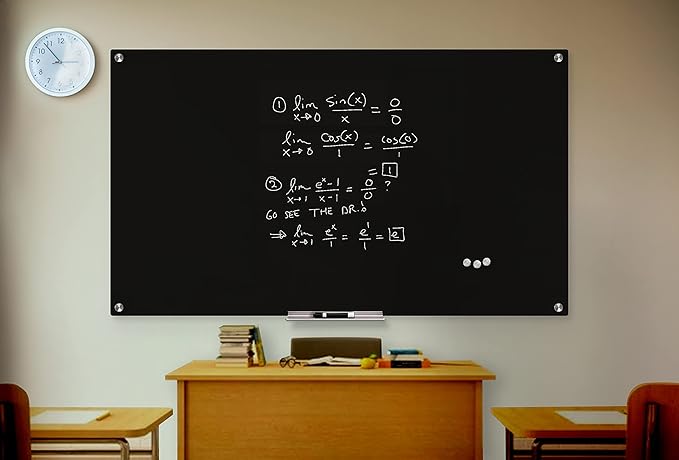 Clear Glass Dry Erase Board for Office & Home, Frameless Black Surface Glass Board 48"x72" Include Markers, Magnets with Eraser by Fab Glass and Mirror