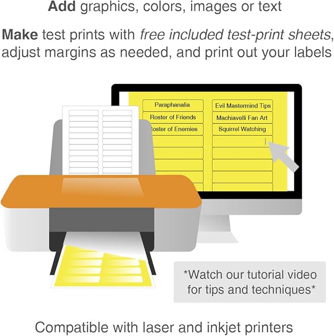 ChromaLabel 2/3" x 3-7/16" 0.66 x 3.56 Inch Printable Labels, Compatible with Laser and Inkjet Printers, 750 Stickers per Pack, 25 Sheets, White