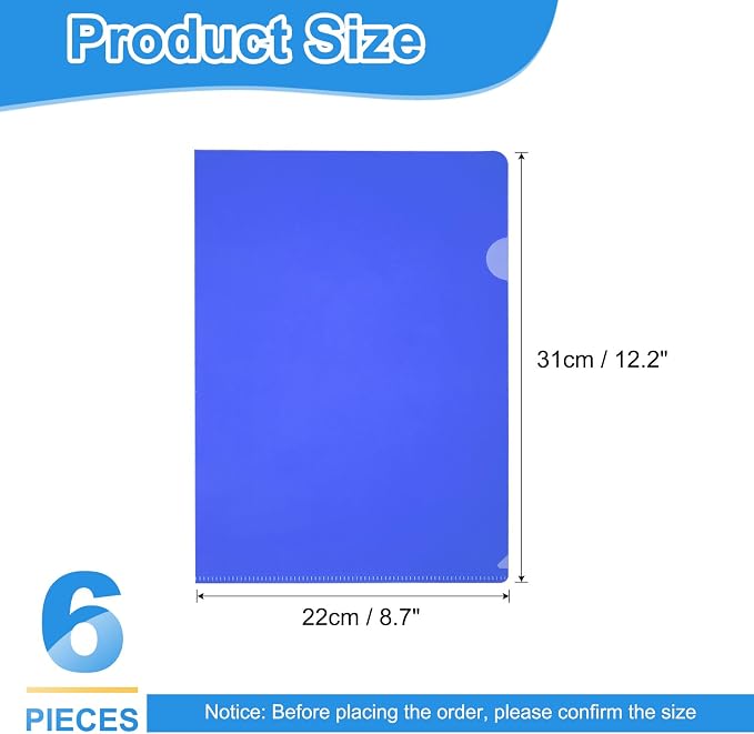 PATIKIL 6 Pack A4 Plastic Folders, Letter Size Clear Folders l Type Project Pockets Paper Document Jacket Sleeves Transparent for Documents Office File, 8.7x12.2, Dark Blue