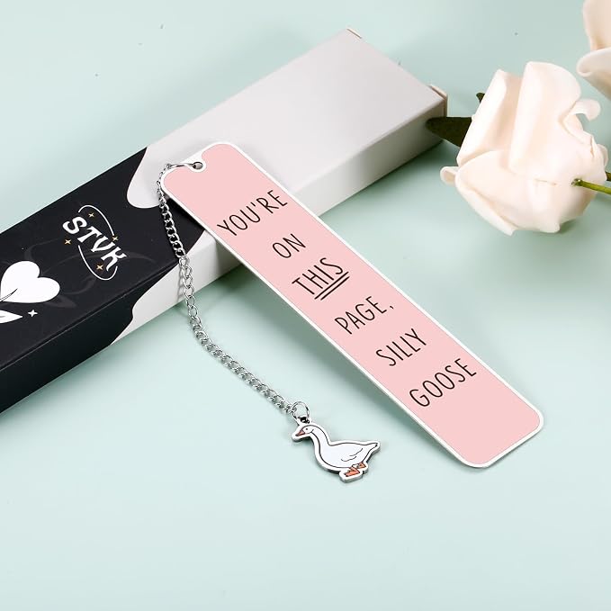 Pink Bookmarks Funny Silly Goose Book Marks for Reading Women Book Lovers Gift Fathers Day Gifts for Men Husband Nerds Book Club Gift Hilarious Birthday Gift Ideas 1Pcs 2-Sides for Teens Kids