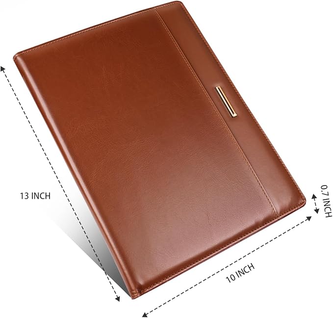 Padfolio/Resume Portfolio Folder for Women Men, WAVEYU Cute Chic Padfolio Cover Folder, Conference/Legal Document Organizer with Letter/A4 Size Clipboard, Document Sleeve, Brown