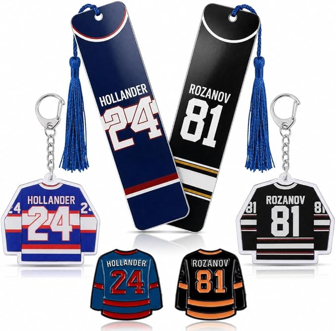 6 Pcs Hockey Romance Rivals Merch Set, 81 & 24 Jersey Number Metal Bookmarks Keychains and Enamel Pins Bundle, Bookish Reader Gifts Accessories for Women BookTok Fans