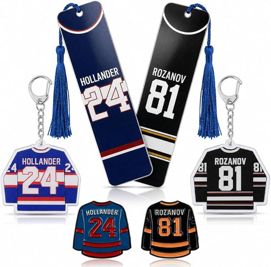 6 Pcs Hockey Romance Rivals Merch Set, 81 & 24 Jersey Number Metal Bookmarks Keychains and Enamel Pins Bundle, Bookish Reader Gifts Accessories for Women BookTok Fans