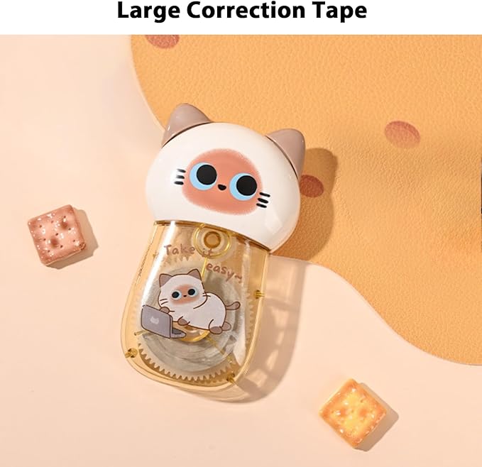 Cute Cat White Correction Tape Kawaii Extra-Long Correction Tape – 98ft (30m) Each with Aesthetic Cute Cartoon Cat Applicator for Back To School Office Supplies