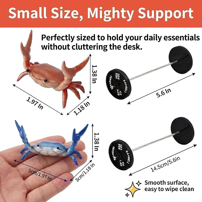 2 Pack Crab Pen Holder with 2 Mini Barbells, Funny Pen Holder for Desk, Cute Desk Accessories & Workspace Organizer, Novelty Gifts for Coworkers