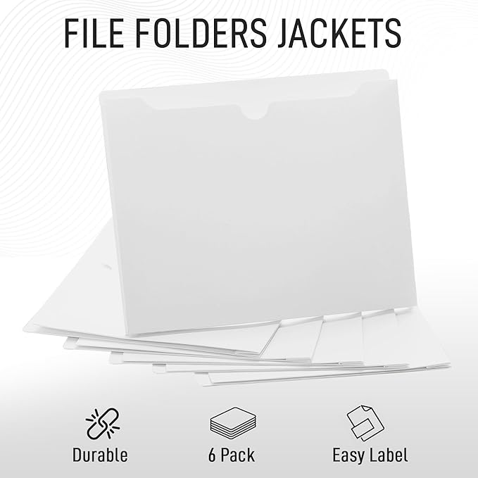 White File Jackets, 2 Inch Expansion, Letter Size, Reinforced Straight-Cut Tab, 6 Pack