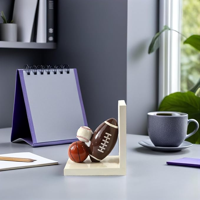 IMIKEYA Resin Bookend Book Stopper Football Basketball Heavy Duty Non-Skid Bookend for Room and Office Book Shelf Decor