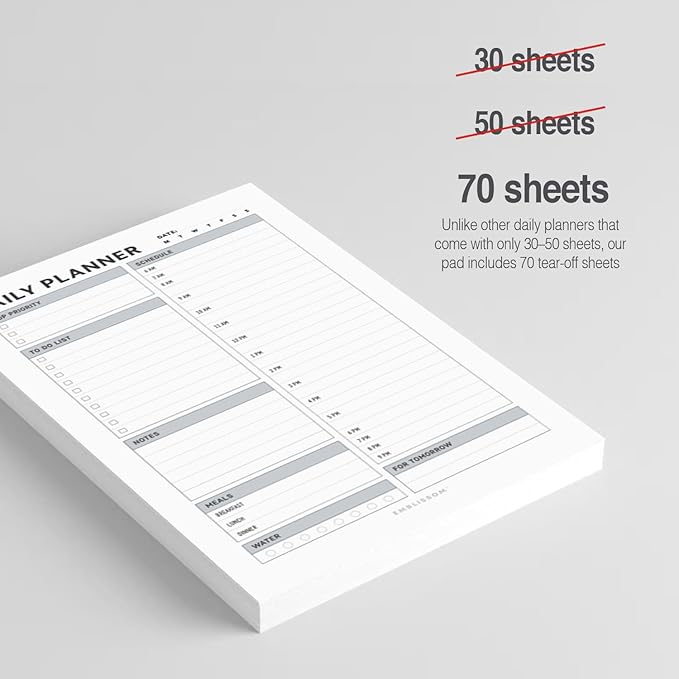 Daily Planner Notepad, 5.5 x 8.5" Tear-Off Pad – 70 Undated Sheets Focus-Enhancing Desktop Organizer with Hourly Schedule, To-Do List for Work, School (White, Checkbox, 1 Pack)