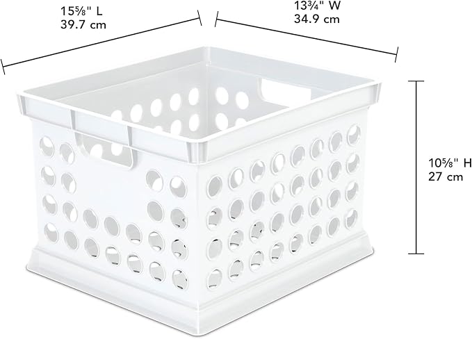 Sterilite Stackable Plastic Storage Crate Bin Organizer File Box with Handles for Home, Office, Dorm, Garage, or Utility Organization, White, 12-Pack