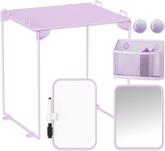 Svartur Locker Accessories with Locker Shelf, Magnetic Mirror, Magnetic Pen Holder, Magnetic Small Whiteboard, Back to School Essentials Locker Decorations, 7 Piece Locker Organizer for Work, Purple