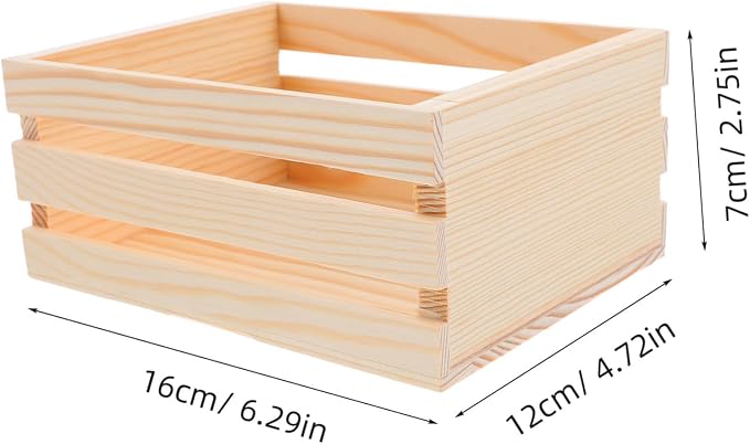 VALICLUD Box Desktop Wooden Storage Basket Hamper Storage Bins Small Wood Basket Desk Storage Basket Decorative Crate Living Room Basket Wooden Crates for Decor Kitchen Bins Beige