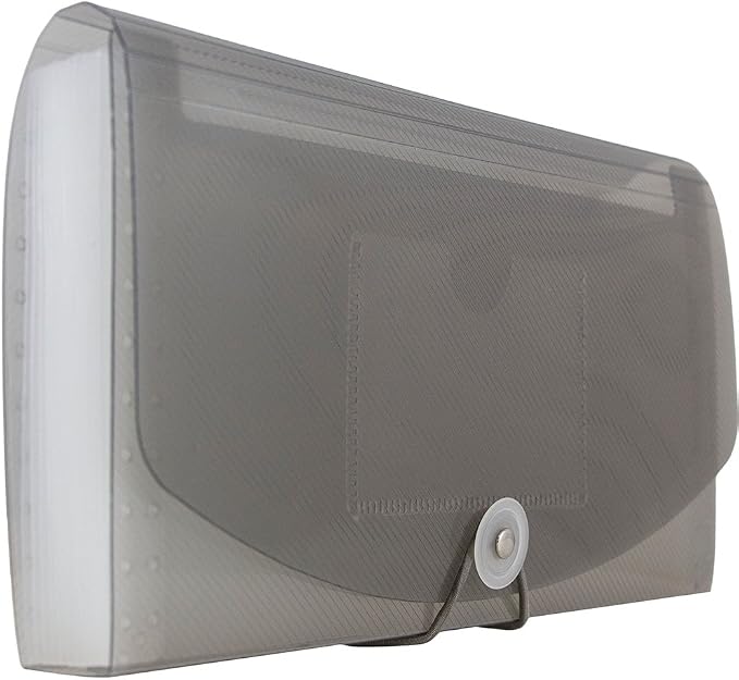JAM PAPER Accordion Folders - 13 Pocket Plastic Expanding File - Check Size - 5 x 10 1/2 - Smoke Grey - 2/Pack