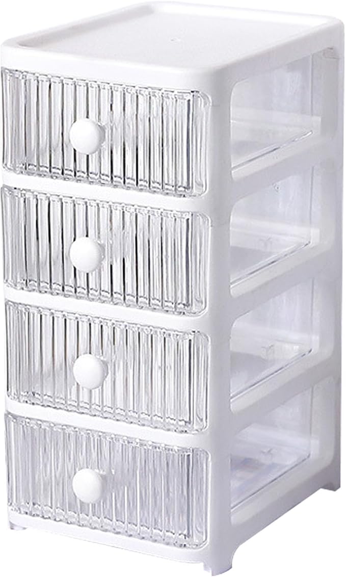 Desktop Storage Box, Transparent Plastic Stackable Desk Organizer with 4 Tier Drawers, Multi Layer Clear Drawer Organizer for Office Home Bedroom, Stationery Jewelry Cosmetics (4 Tier)