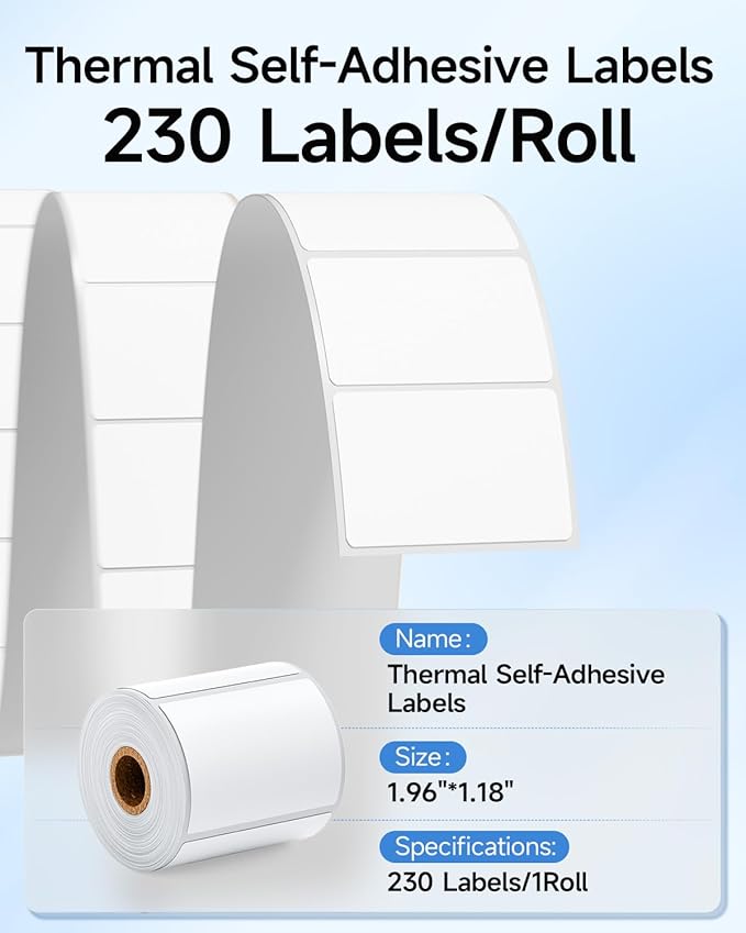 M110 Thermal Label - 1.96"X1.18" (50X30MM), Compatible with Label Maker Machine M100/ M110/ N20/ M220/ M221/M421/241BT/243BT, Multi-Purpose Adhesive Thermal Labels, Black on White, 230 Labels, 3 Roll