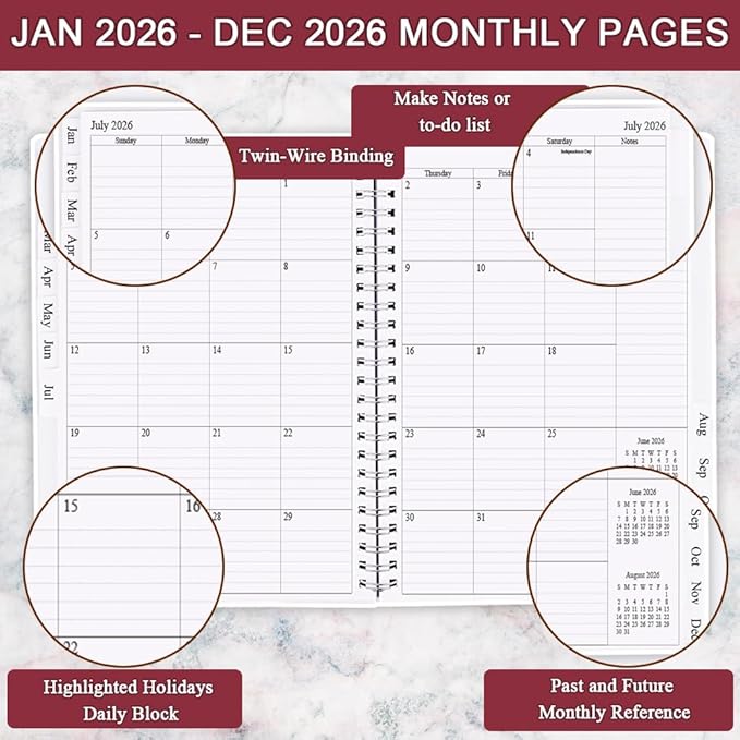 2026 Planner - Planner 2026 from January 2026 - December 2026, Monthly and Weekly Calender with 12 Tabs, 8.5" x 11", Pink Watercolor