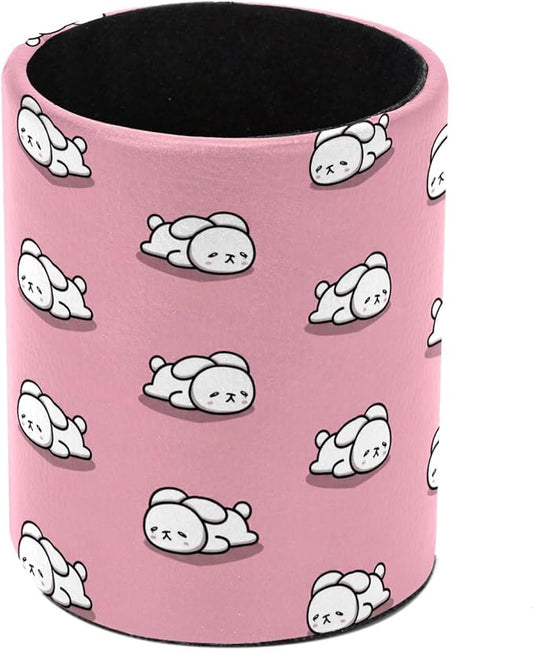 Cute Pink and Rabbit Pen Holder Pencil Organizer for Desk, 3.1” x 3.1” x 3.9” Pencil Cup Office Supplies, Large Capacity Cute Pen and Makeup Brush Holder for Home, School, Desktop